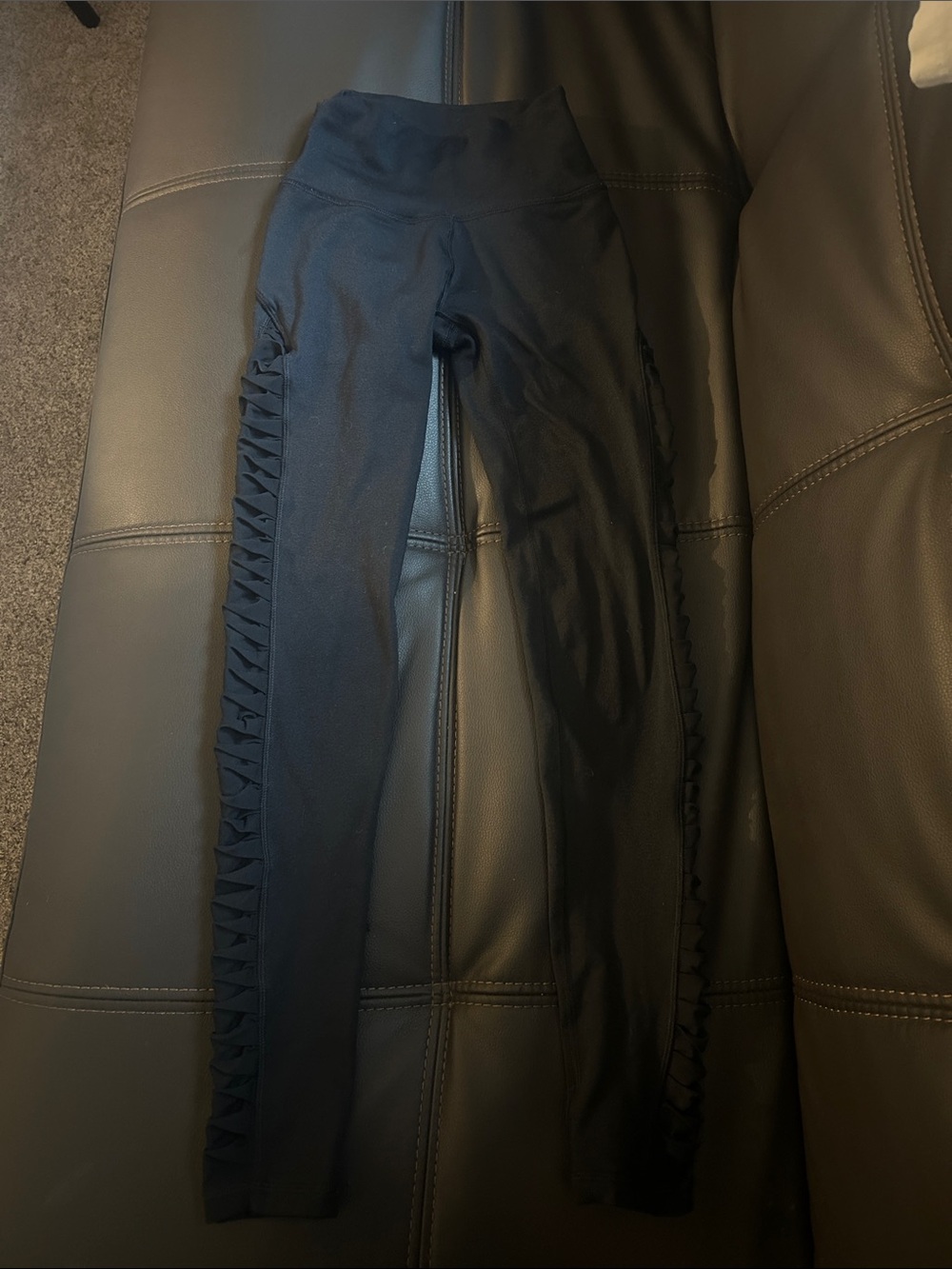 aerie Black High-Waist Leggings with Side Ruffle Detail